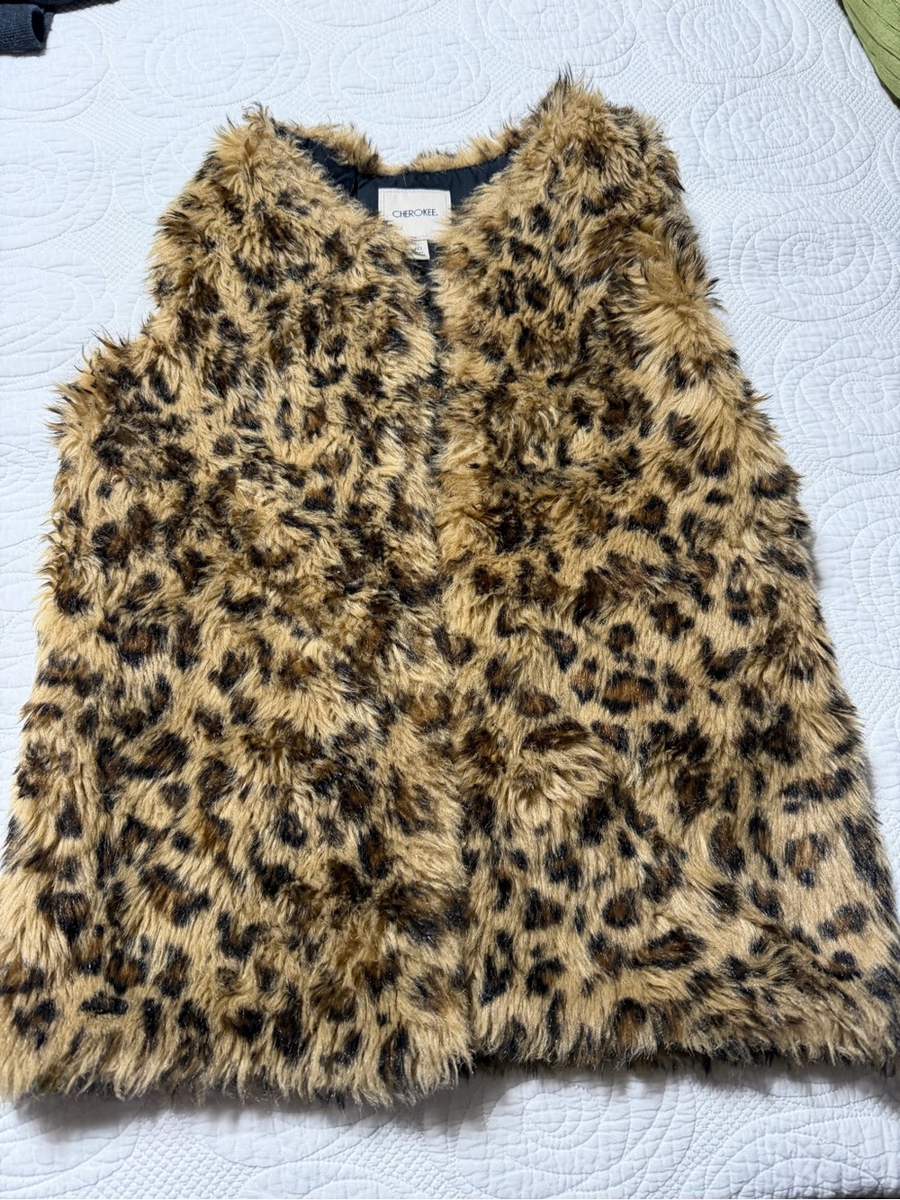 Cherokee Girls Leopard Print Faux Fur Vest - Tan & Black